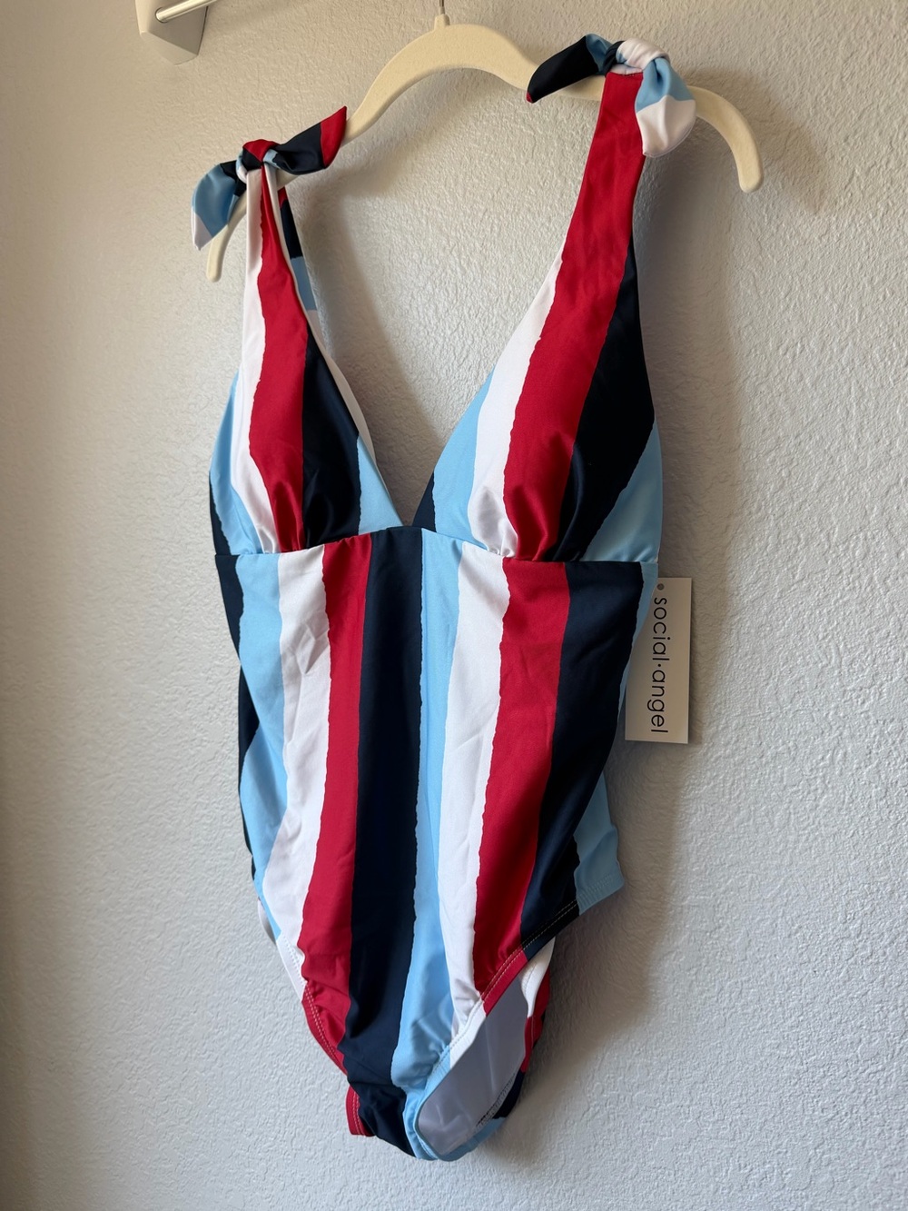 Social Angel Vertical Stripe One-Piece Bathing Suit, NWT, Size Large - Picture 7 of 11